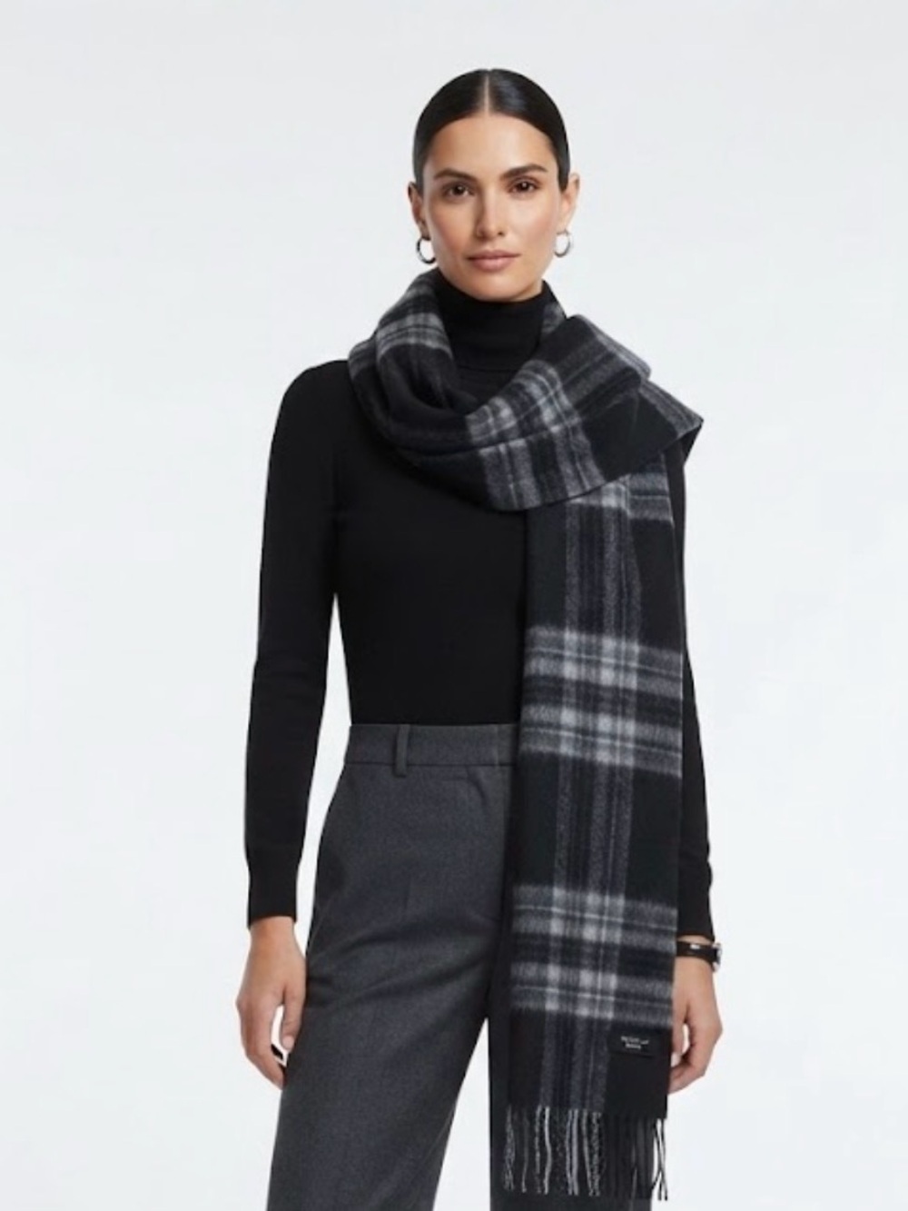 Weekend Max Mara Black & Gray Plaid Fringe Blanket Scarf Wrap